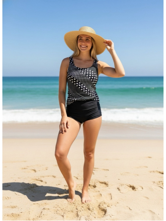 Lands' End Other - Lands’ End High Neck Tankini Top Size 12 Black White Polka Dot UPF 50 NWT